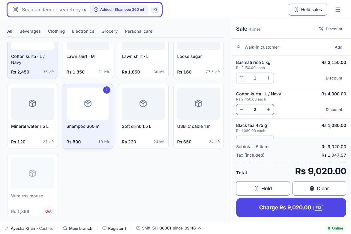 The checkout screen with a sale in progress